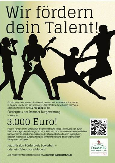 Plakat „Dein Talent! 3.000 Euro!" mit Silhouetten tanzender Jugendlicher